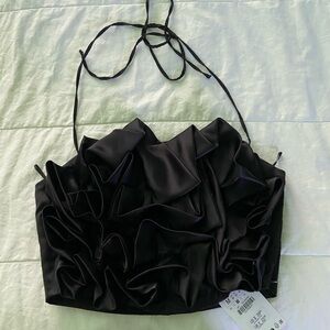 Zara Black Ruffled Ruched Bustier Camisole